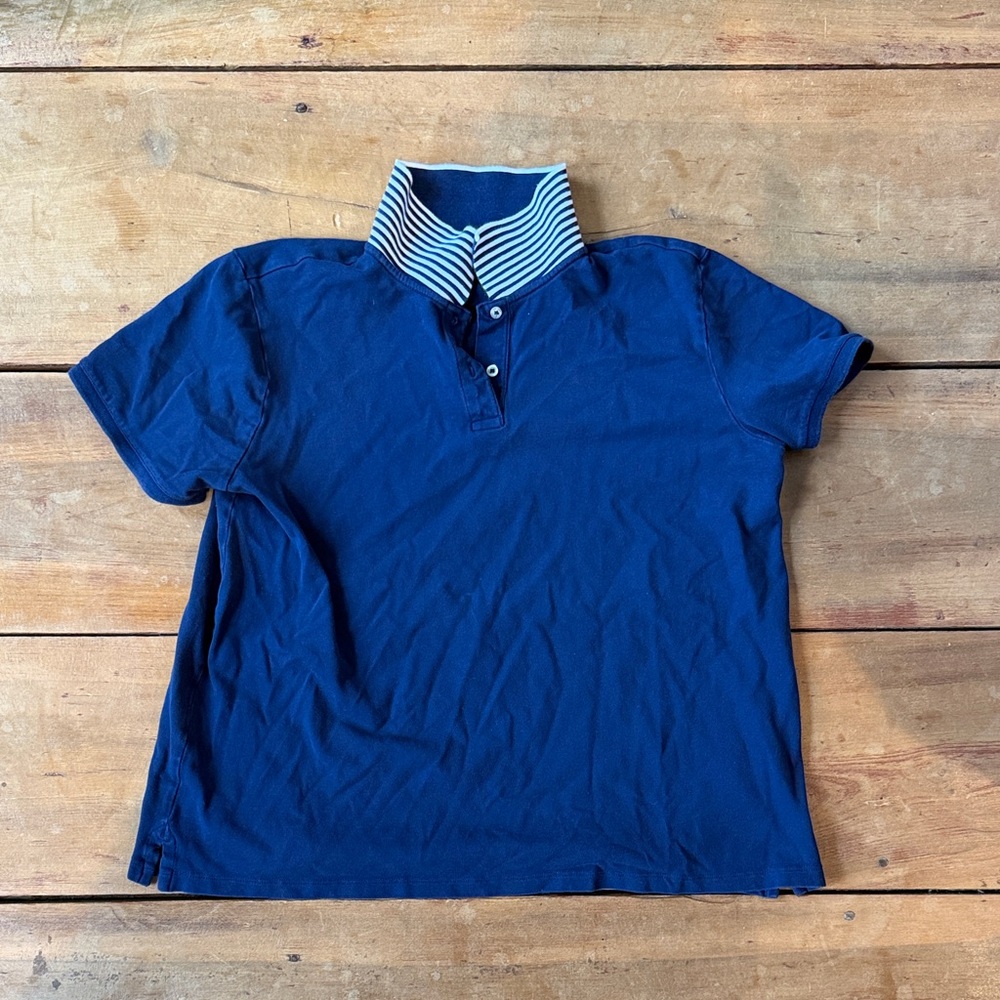 Navy Lands End Polo Shirt with Striped Collar